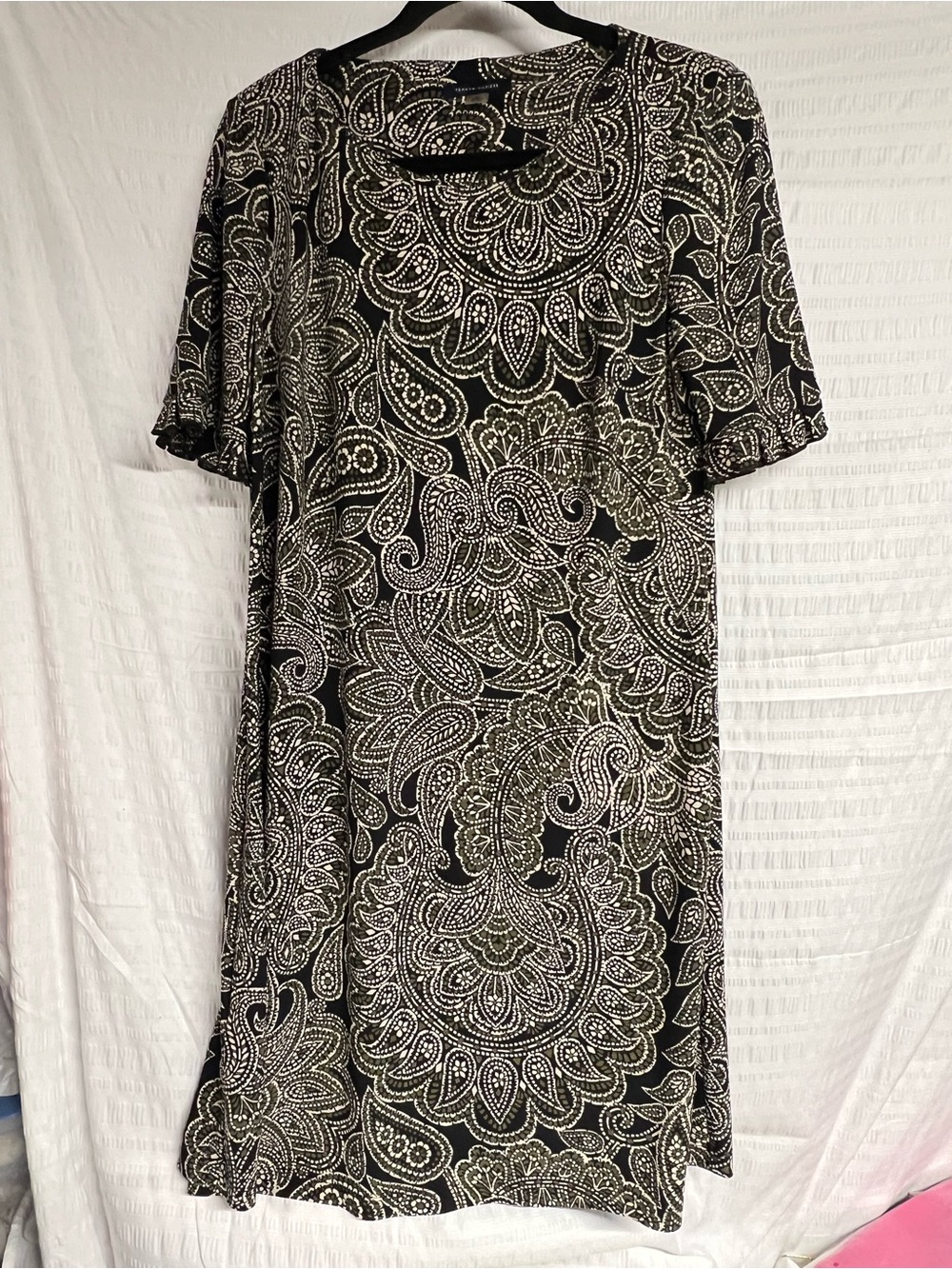 Tommy Hilfiger Black Dress with White and Olive Paisley Print